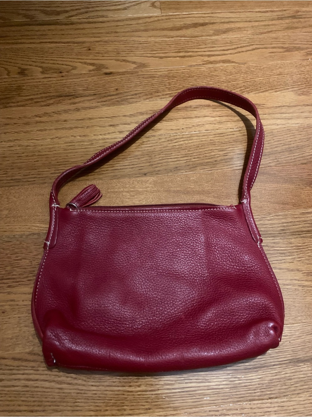 Roots Red Pebbled Leather Shoulder Bag